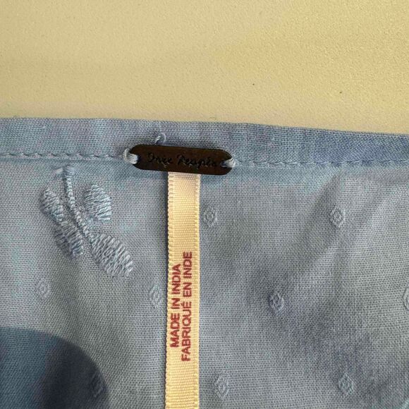 Free People Drive You Mad Blouse Blue Crochet Puff Sleeve Southern Bell Western - Picture 8 of 16